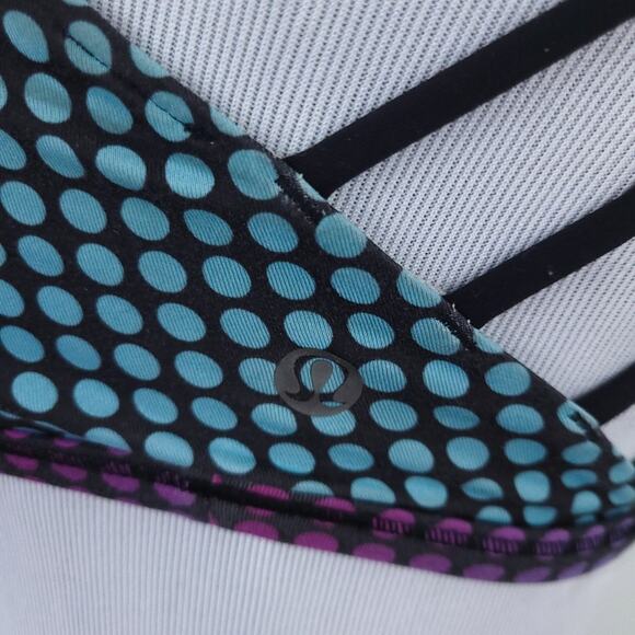 Lululemon Free To Be Bra SZ 6 Blue Medium Support Strappy Back Polkadot Pixilate - Picture 3 of 6